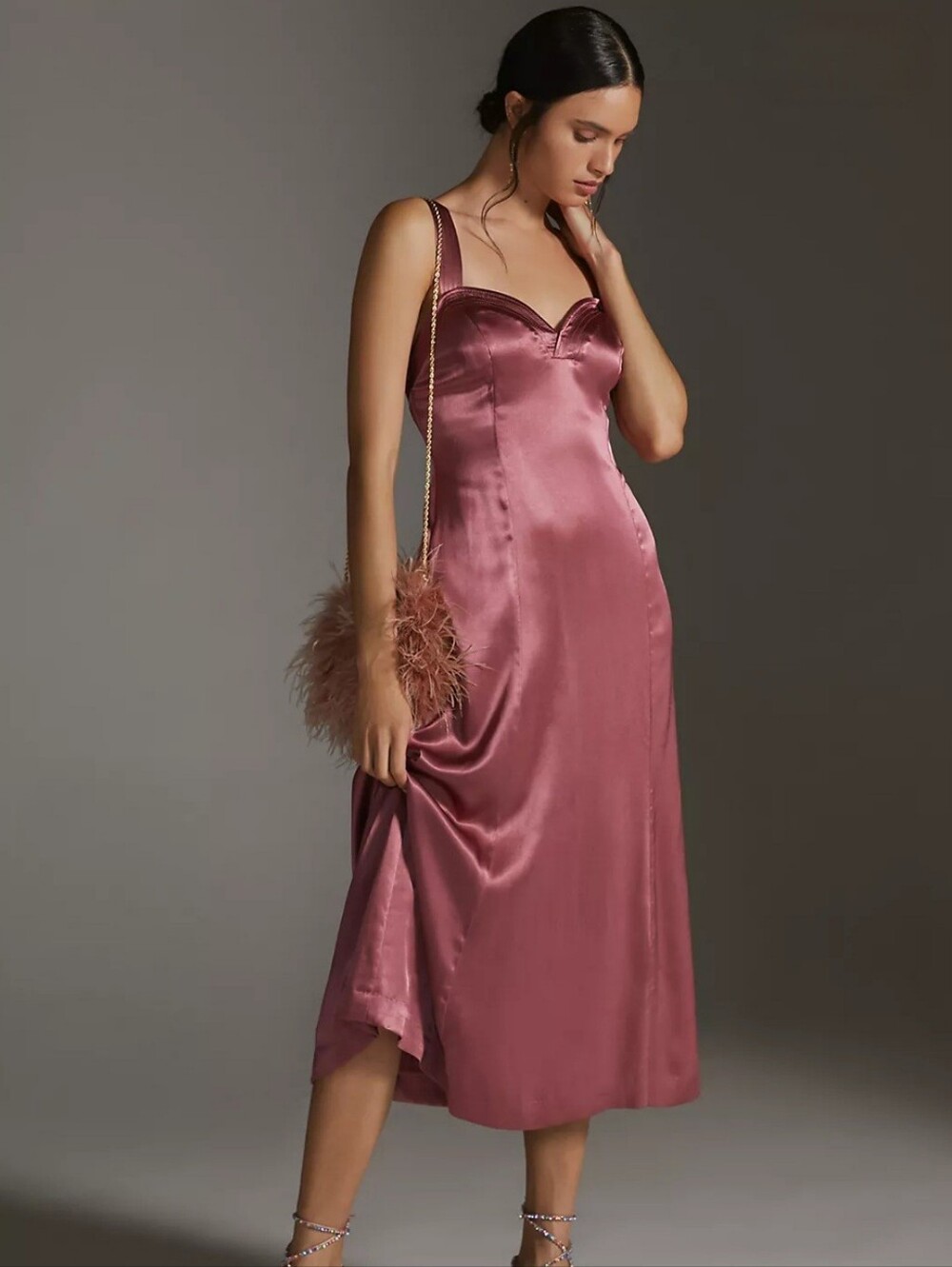 NWT By Anthropologie Cross Back Midi Dress Satin Pink Formal Wedding Guest 8
